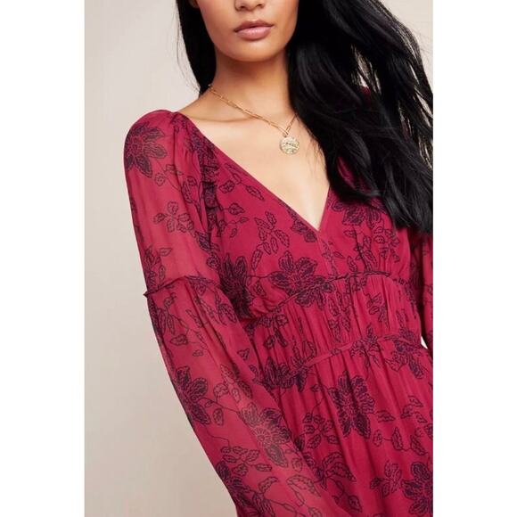 Anthropologie Maeve Annabella Floral Bohemian Tiered Maxi Dress Merlot Red Sz 8 - Picture 5 of 7